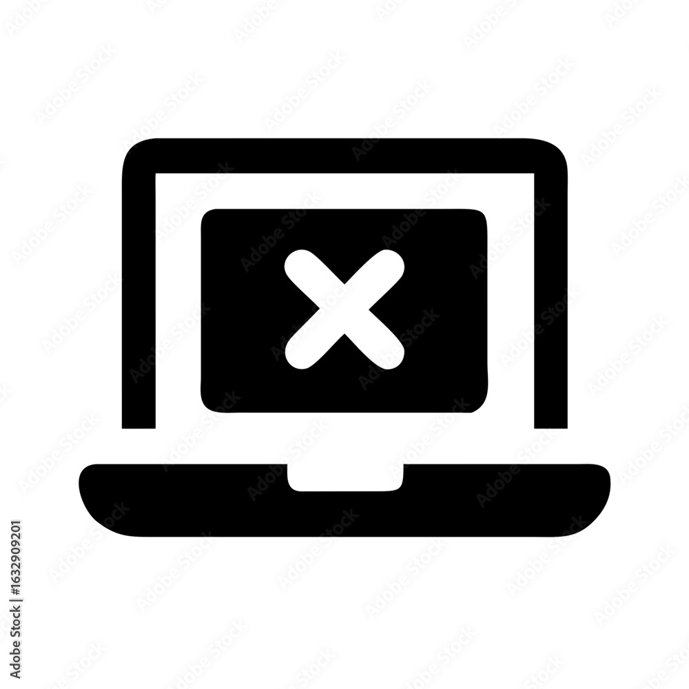 Poster black laptop icon displaying a white x symbol on its screen representing an error or cancellation st
