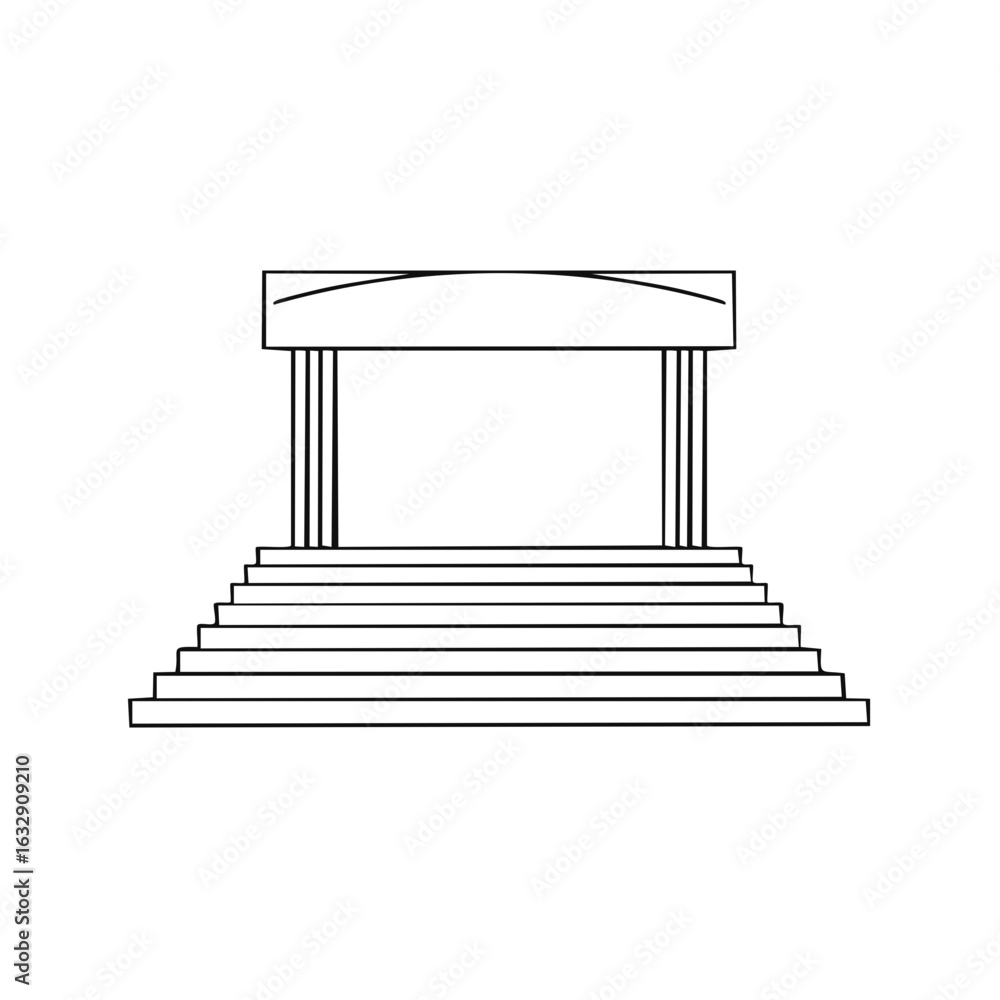 Poster minimalist outline drawing of a classical temple or ancient stage structure with steps and columns