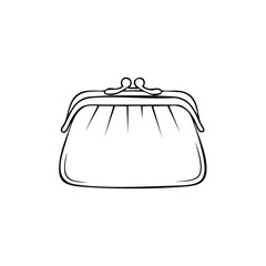 Obraz premium Coin purse illustration in black and white outline style with clasp closure for money