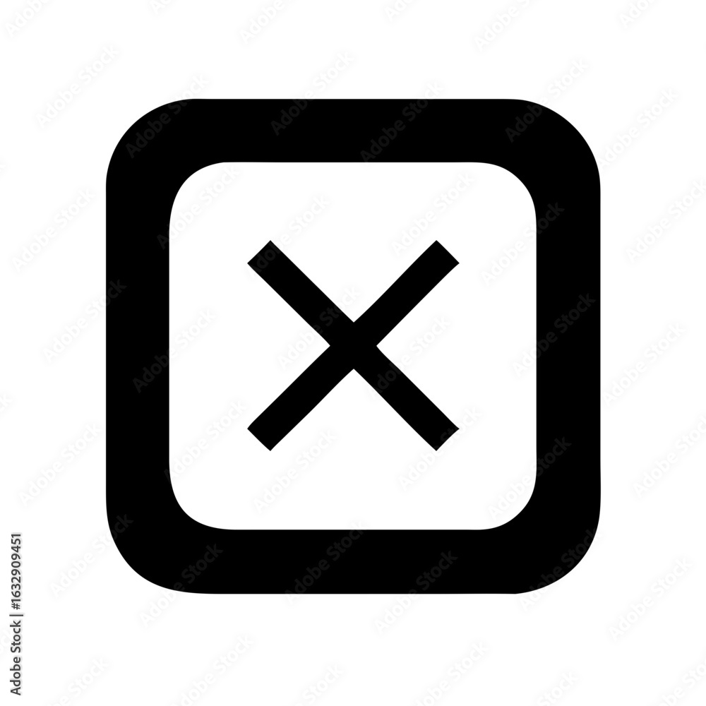 Aufkleber black outlined square containing a bold x shape centered inside indicating a close or cancel action