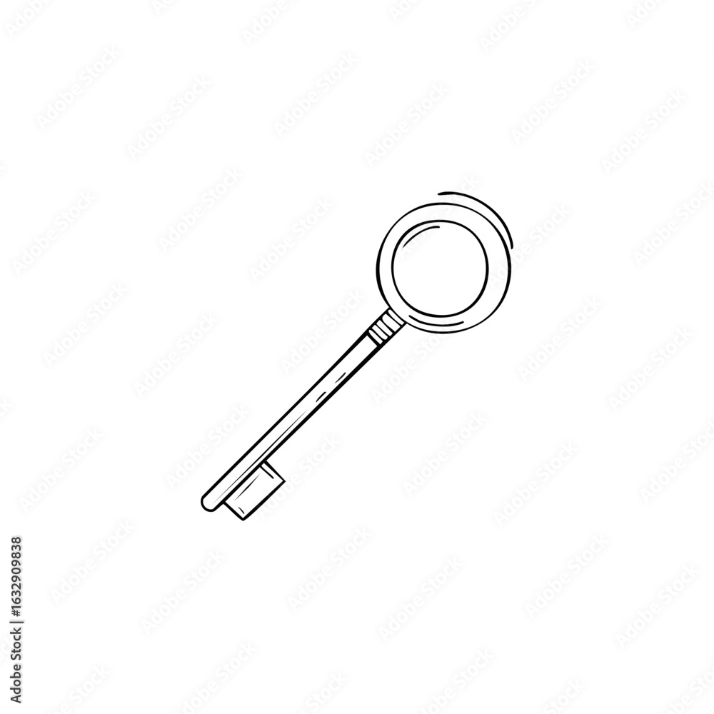 Poster outline sketch of a vintage key with a circular bow and a single bit