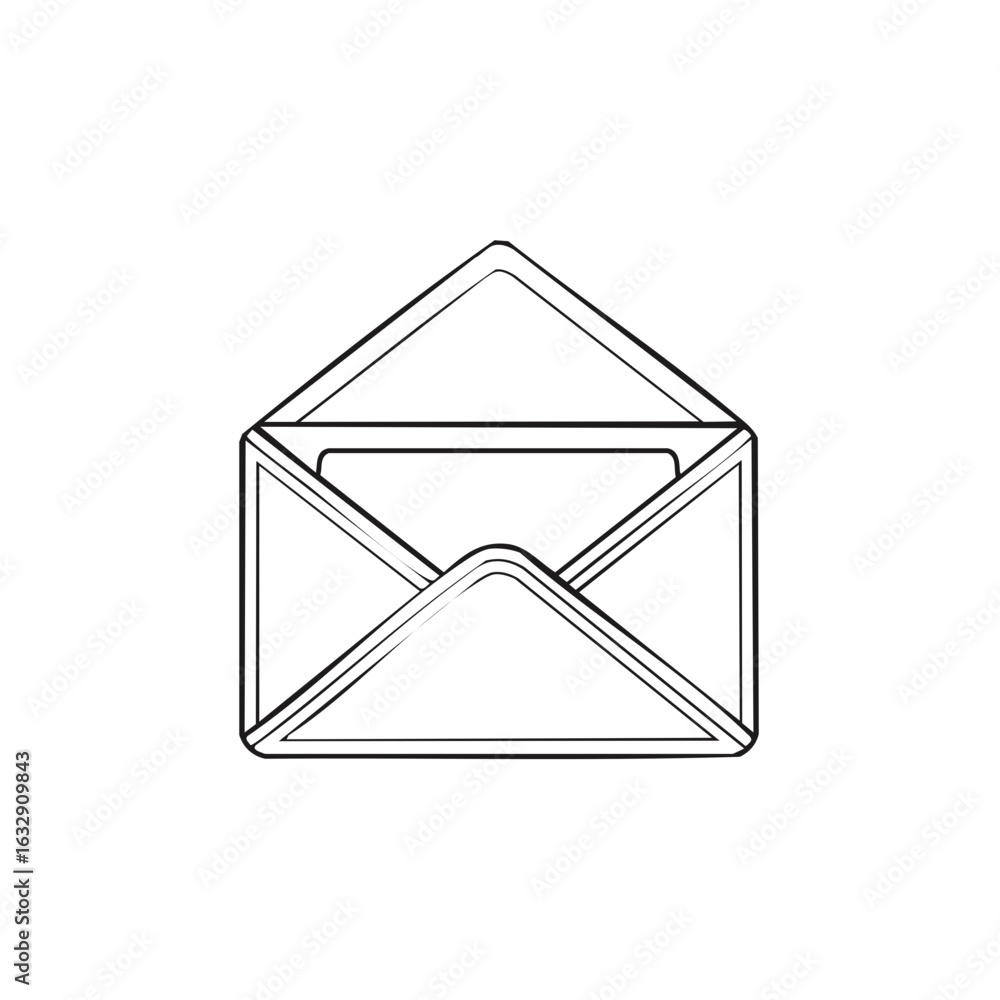 Poster open envelope illustration with simple line drawing of a card inside
