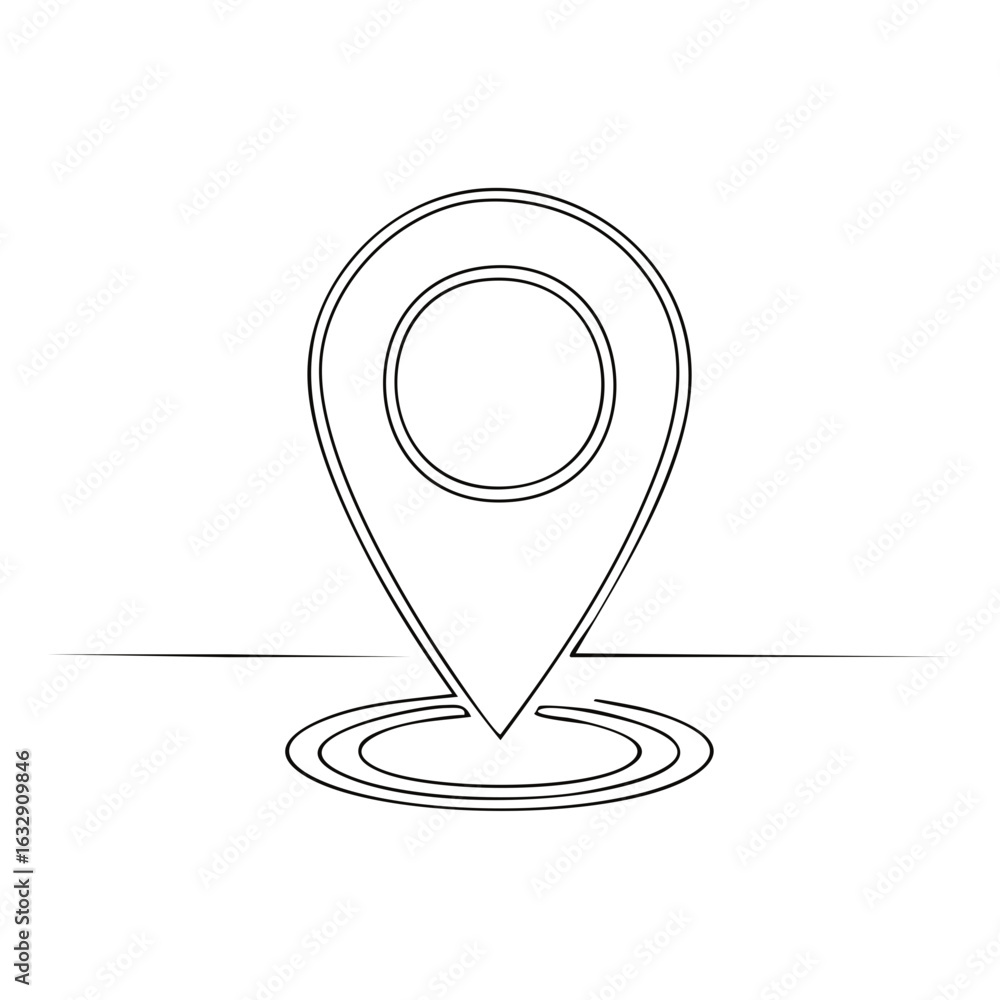 Poster minimalist continuous line drawing of a map pin location marker