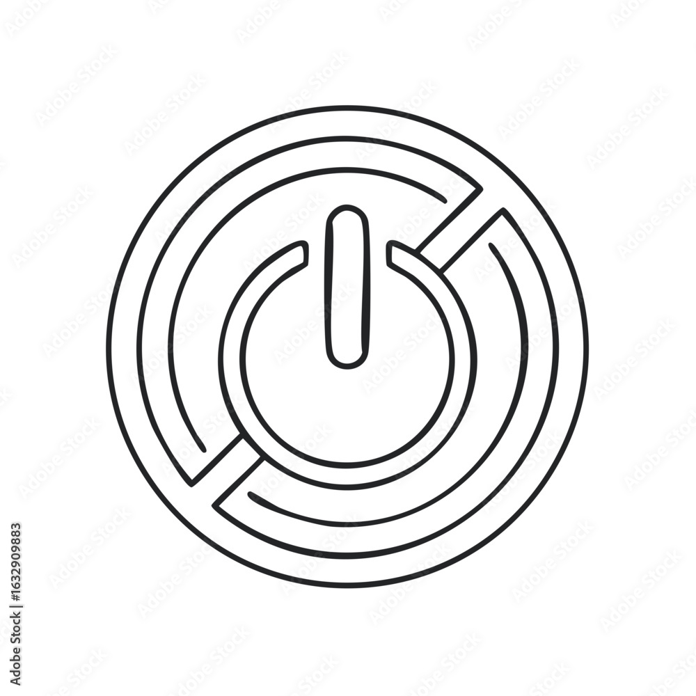 Poster power button icon integrated into an intricate circular maze design