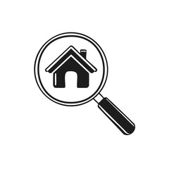 House search icon with magnifying glass symbol for real estate property exploration