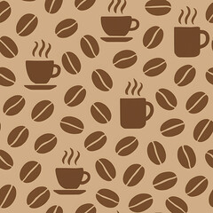 Fototapeta premium Seamless Coffee Themed Pattern with Beans and Cups.