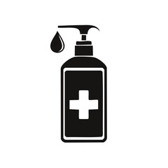 Obraz premium Black and white Illustration of Sanitizer Container with Pump and Drop for Disinfection of Hands and Surfaces