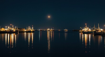Fototapeta premium Night harbor panorama