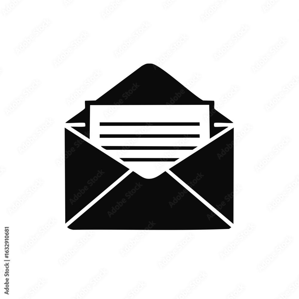Poster open mail envelope with letter symbol for communication and messaging