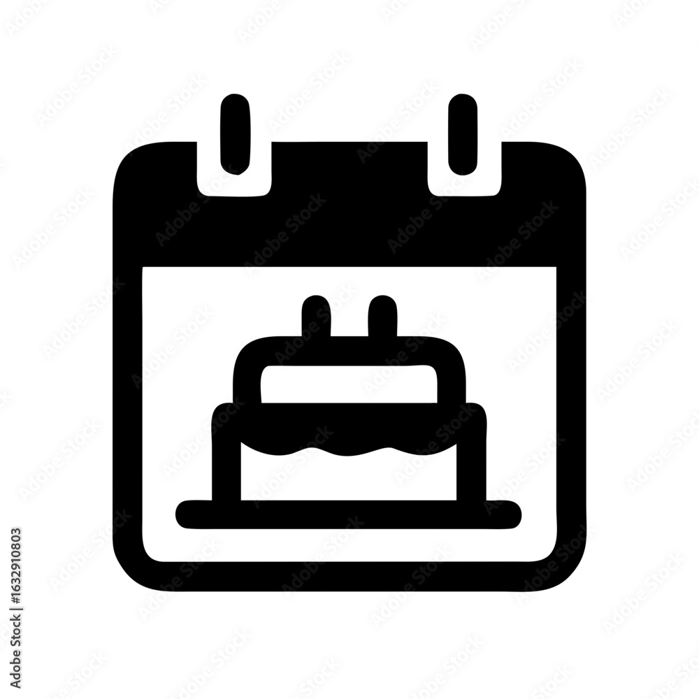 Poster calendar icon with a cake inside representing a birthday or special event date marked on the calenda