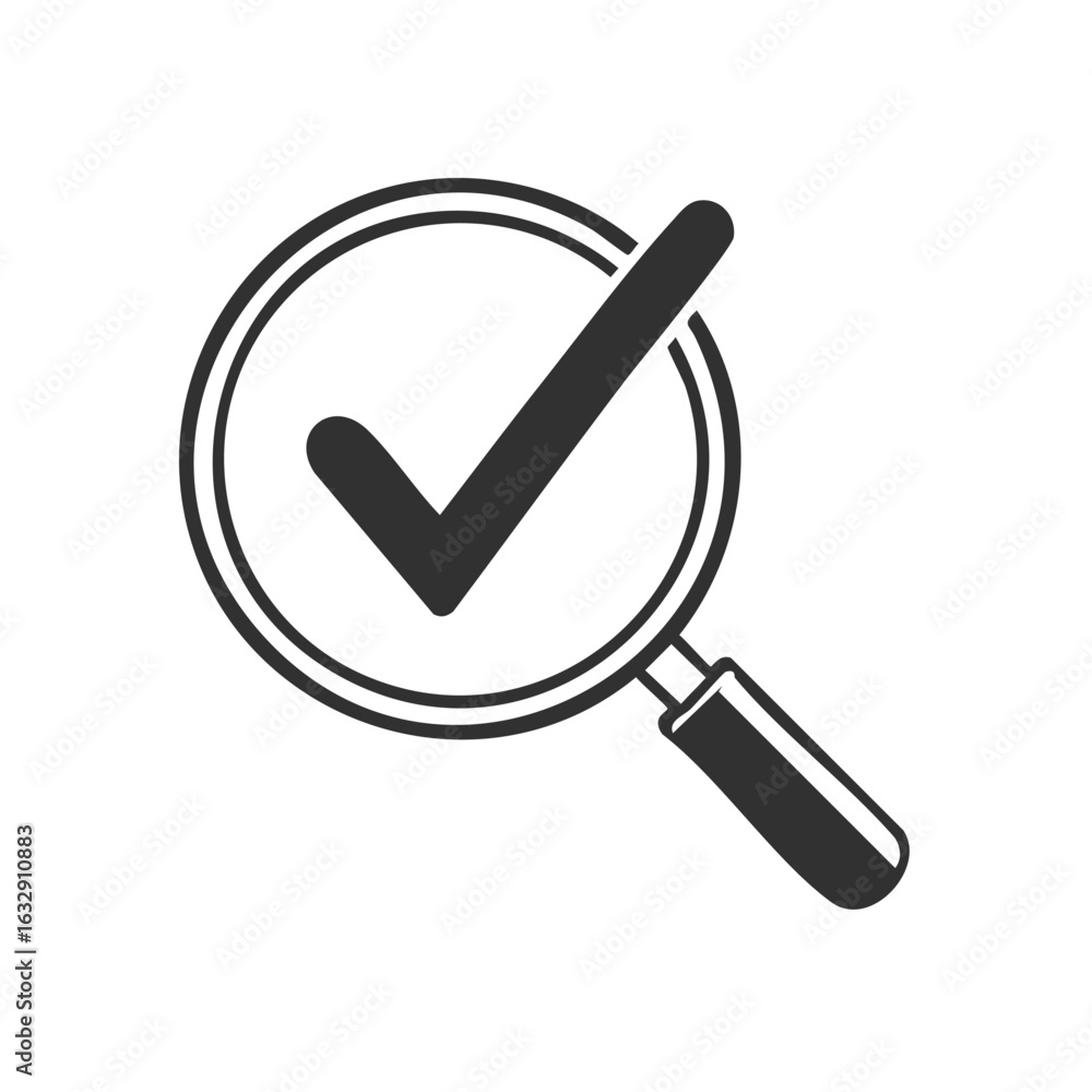 Poster inspection tool with check mark symbol in circular search lens