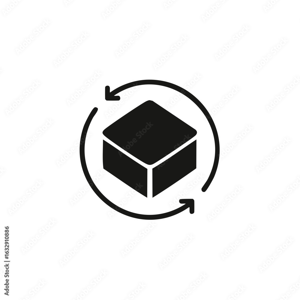 Poster abstract 3d cube icon with rotating arrows representing exchange or rotation