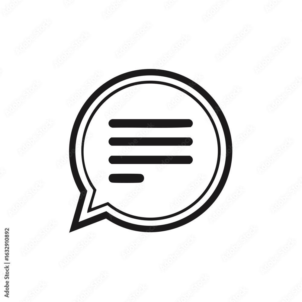Poster minimalist black and white illustration of text in a speech bubble for message icon usage