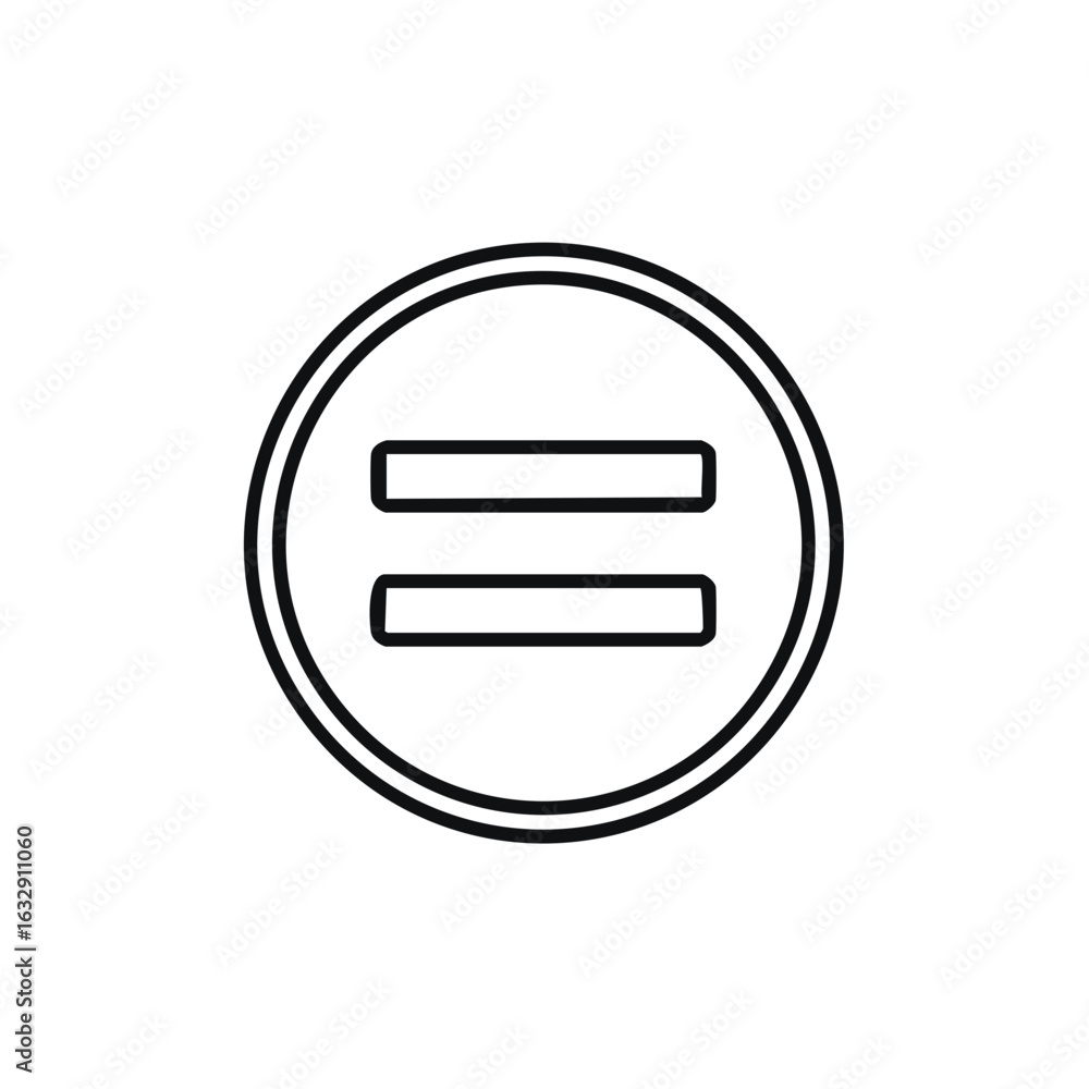 Aufkleber equality symbol in a circle, black outline graphic for use in design, mathematics and comparison con