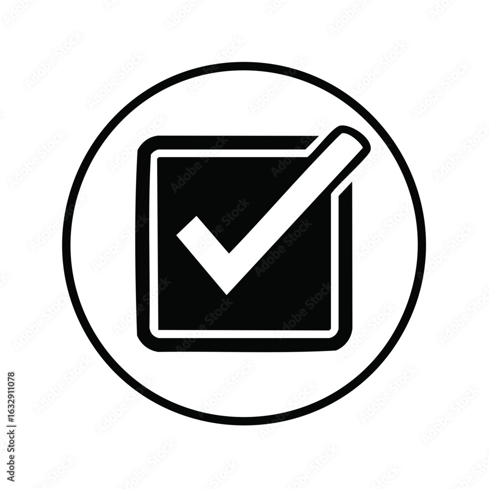 Poster simple black check mark inside square and circle icon graphic element