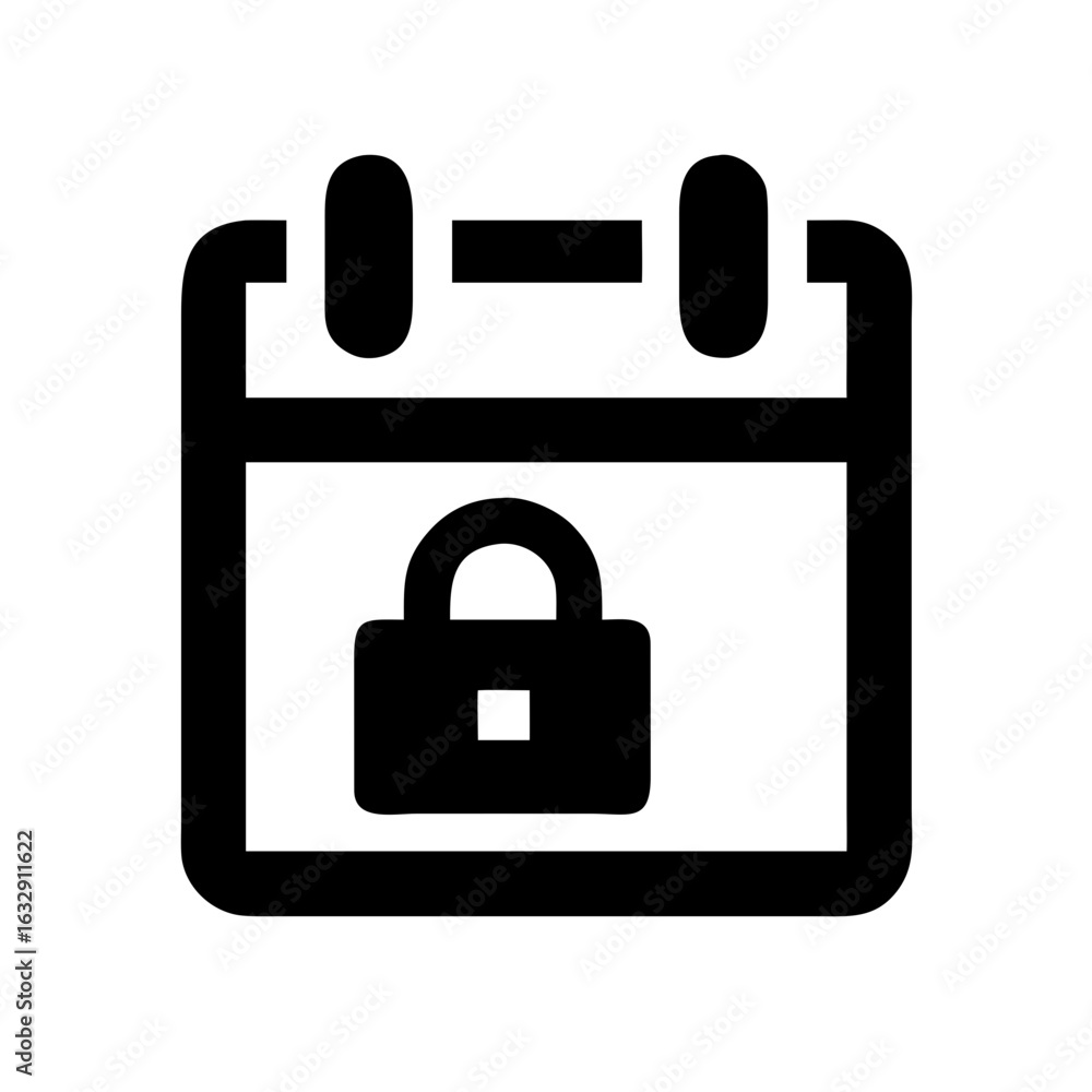 Poster black and white calendar icon with a padlock in the center representing scheduled security lock