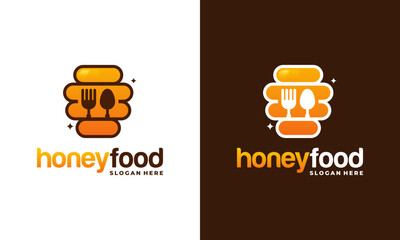 Honey Food logo designs template, Honeycomb logo designs concept vector