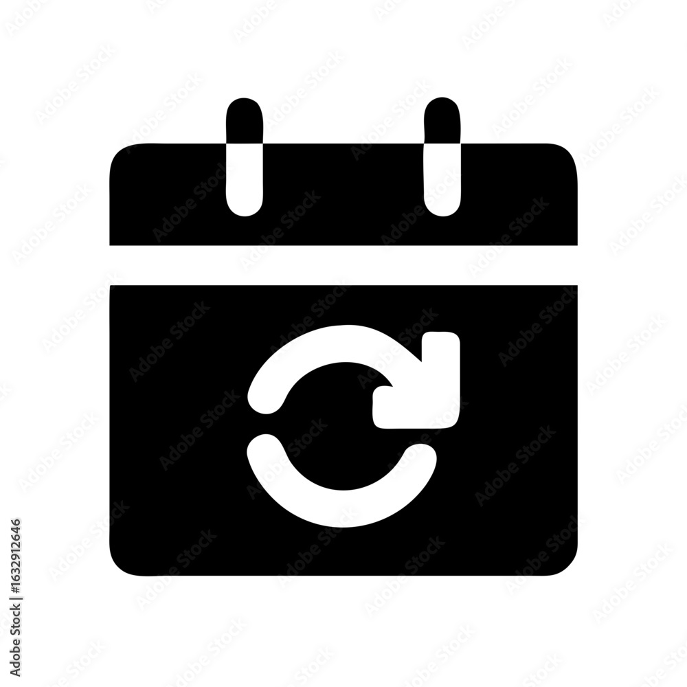 Aufkleber black calendar icon with a white circular arrow indicating a refresh or reschedule action in the cen