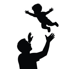 Black and White Silhouette of Dad Playing with Child Parental Love and Joy Concept