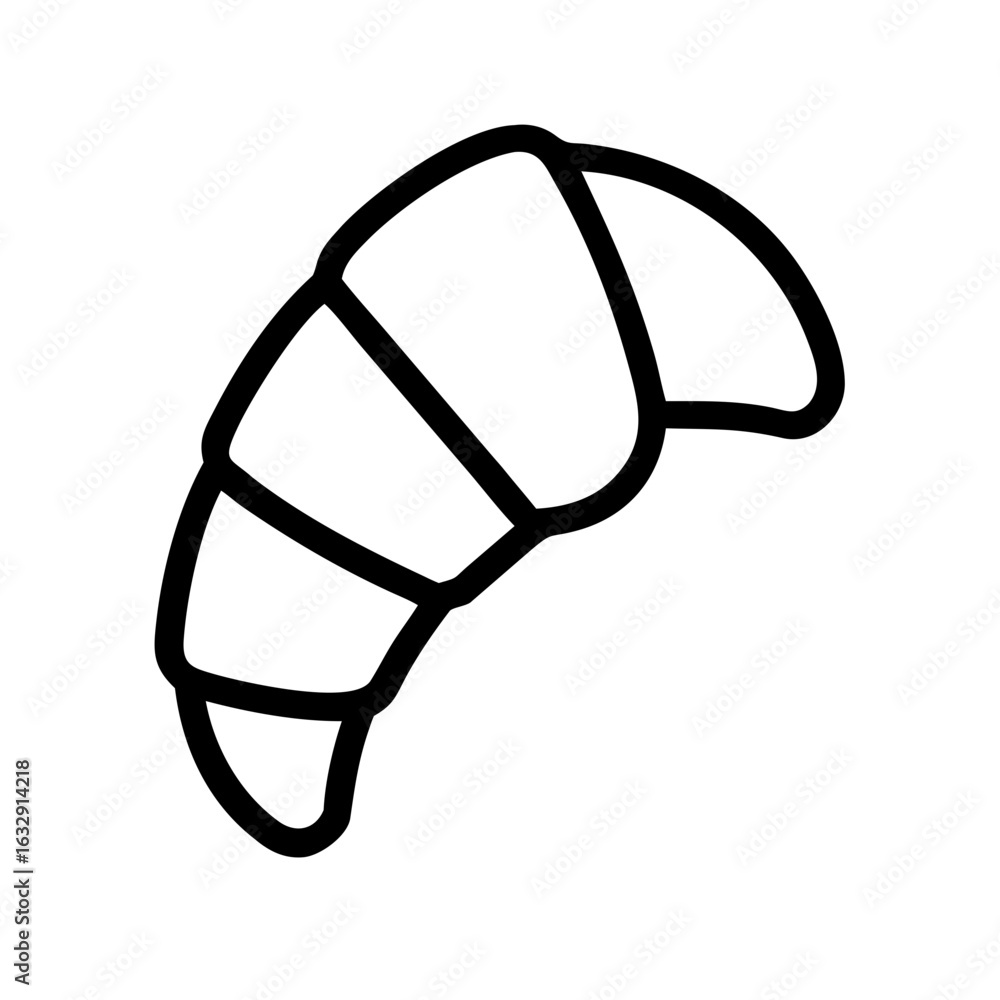Aufkleber outline drawing of a croissant with a curved shape and visible layers against a white background des