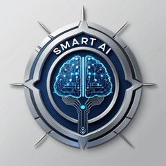 Intricate glowing brain within emblem representing artificial intelligence technology concept design element