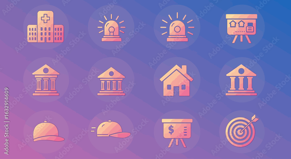 Fototapete vector icon set featuring simplified monoline symbols enclosed in rounded square containers. each ic