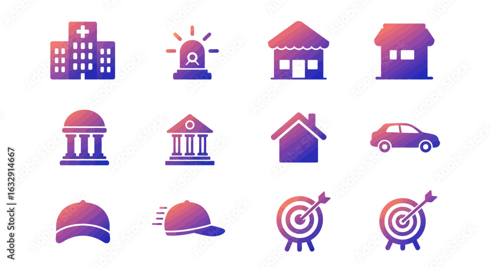 Fototapete vector icon set featuring simplified monoline symbols enclosed in rounded square containers. each ic