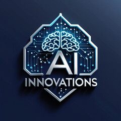Illuminated brain icon with circuit connections above ai innovations text on a deep shaded setting image