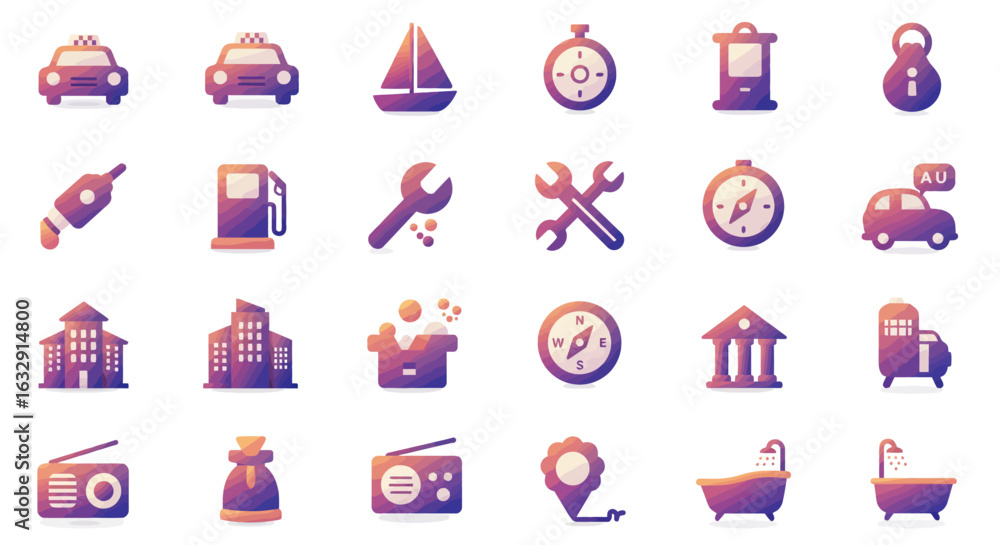 Fototapete vector icon set featuring simplified monoline symbols enclosed in rounded square containers. each ic
