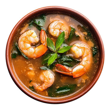 Tacaca or amazonian shrimp and jambu soup isolated on transparent background