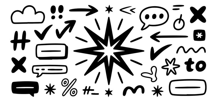 Energetic Hand-Drawn Vector Icon Collection: Expressive Elements for Design, Highlighting Ideas and Adding a Playful Touch - Powered by Adobe