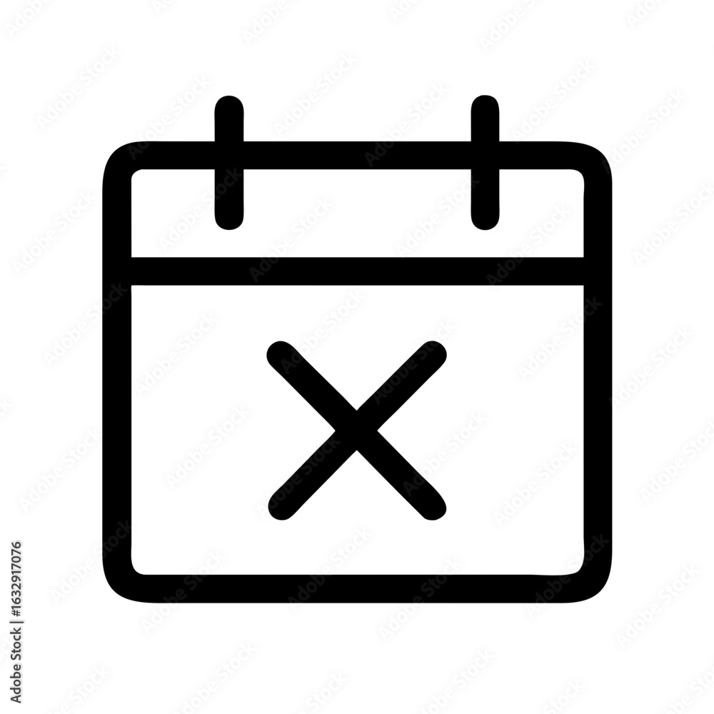Poster a simple black and white calendar icon with a bold x marking the date for cancellation or deletion u