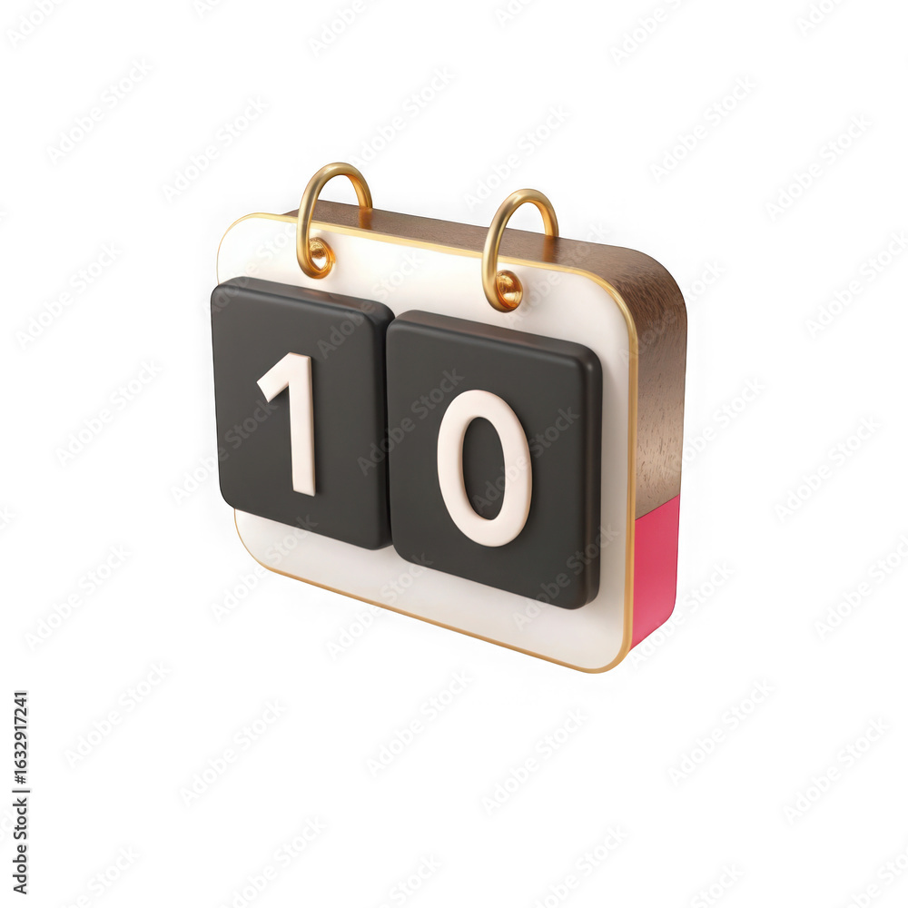 Aufkleber 3d flip calendar showing number 10 isolated on transparent background