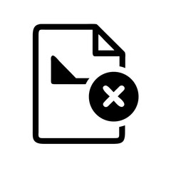 Obraz premium Black and white icon of a document with a folded corner and a black circle with an x on top right