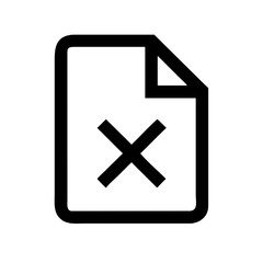 Obraz premium Black outlined document with a folded corner and a bold x mark in the center of the page icon design