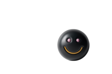 Dark smiley face 3d render black gold pink happy emoji illustration art on transparent background