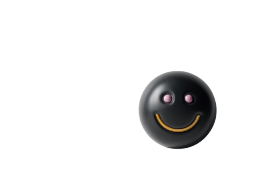 Dark smiley face 3d render black gold pink happy emoji illustration art on transparent background