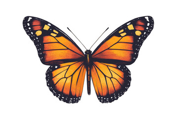Fototapeta premium Beautiful monarch butterfly with orange wings on detailed illustration art on transparent background