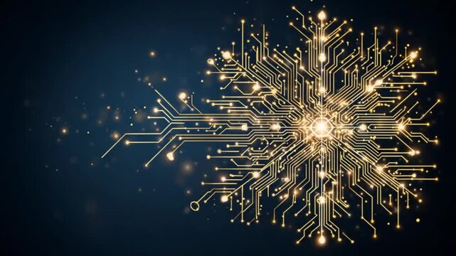 A glowing circuit board design with golden lines and lights, creating a techy background effect