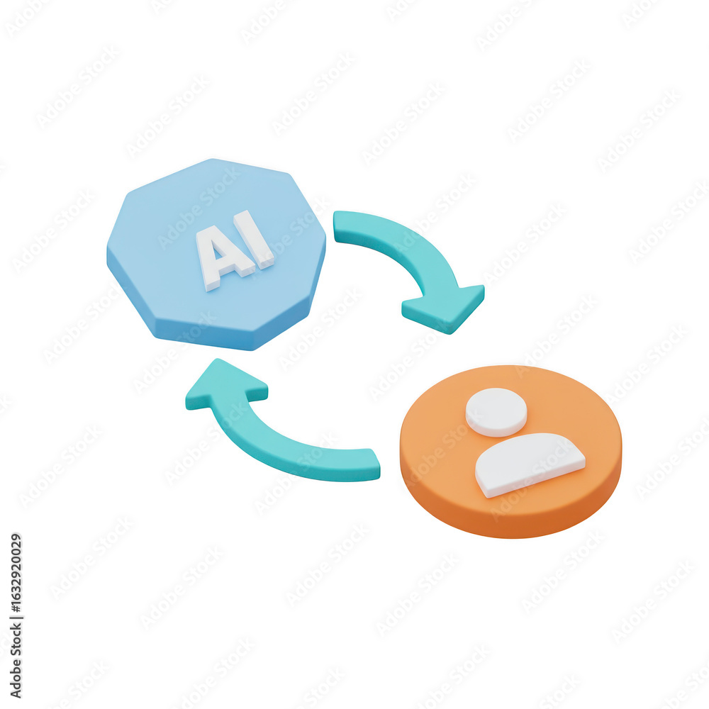 Poster 3d ai and human interaction icon isolated on transparent background