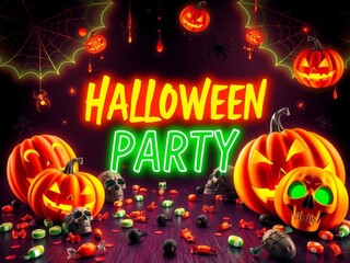 Spooky Halloween Party Pumpkins Skulls and Candy Decorations Glow