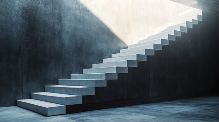 A set of white stairs with a shadow on the wall