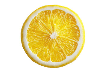 Closeup vibrant yellow lemon slice isolated on food ripe diet zest tart on transparent background