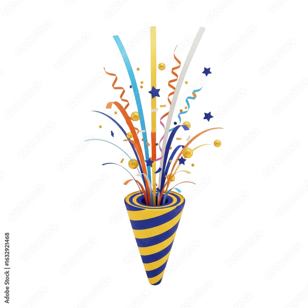 Poster 3d party popper explosion isolated on transparent background