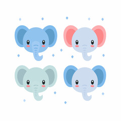 Naklejka premium Minimal elephant faces in flat style
