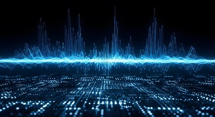 Abstract blue sound wave equalizer on digital circuit background