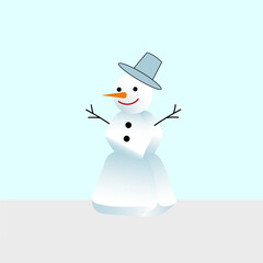 Snowman winter character. Happy holiday icon. Simple Vector illustration. Blue shaded background.