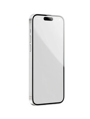 Sleek modern smartphone mockup featuring a silver frame and minimalist design displayed prominently, ready for customization on transparent background.