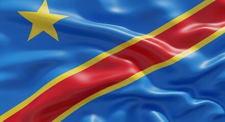 Democratic Republic of the Congo Flag: Waving Fabric with Star and Stripes