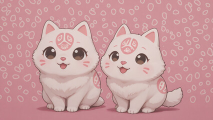 Two kittens on a pink background